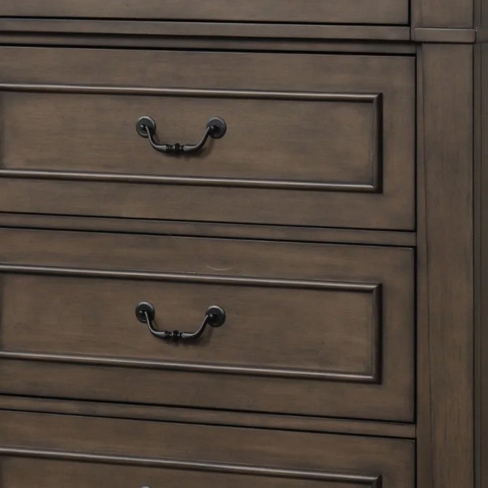 Huder Tall Dresser Chest | 5 Drawers | Dark Walnut Brown Wood | Black Metal BM340860