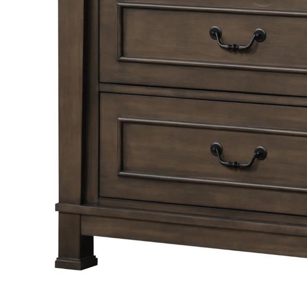 Huder Tall Dresser Chest | 5 Drawers | Dark Walnut Brown Wood | Black Metal