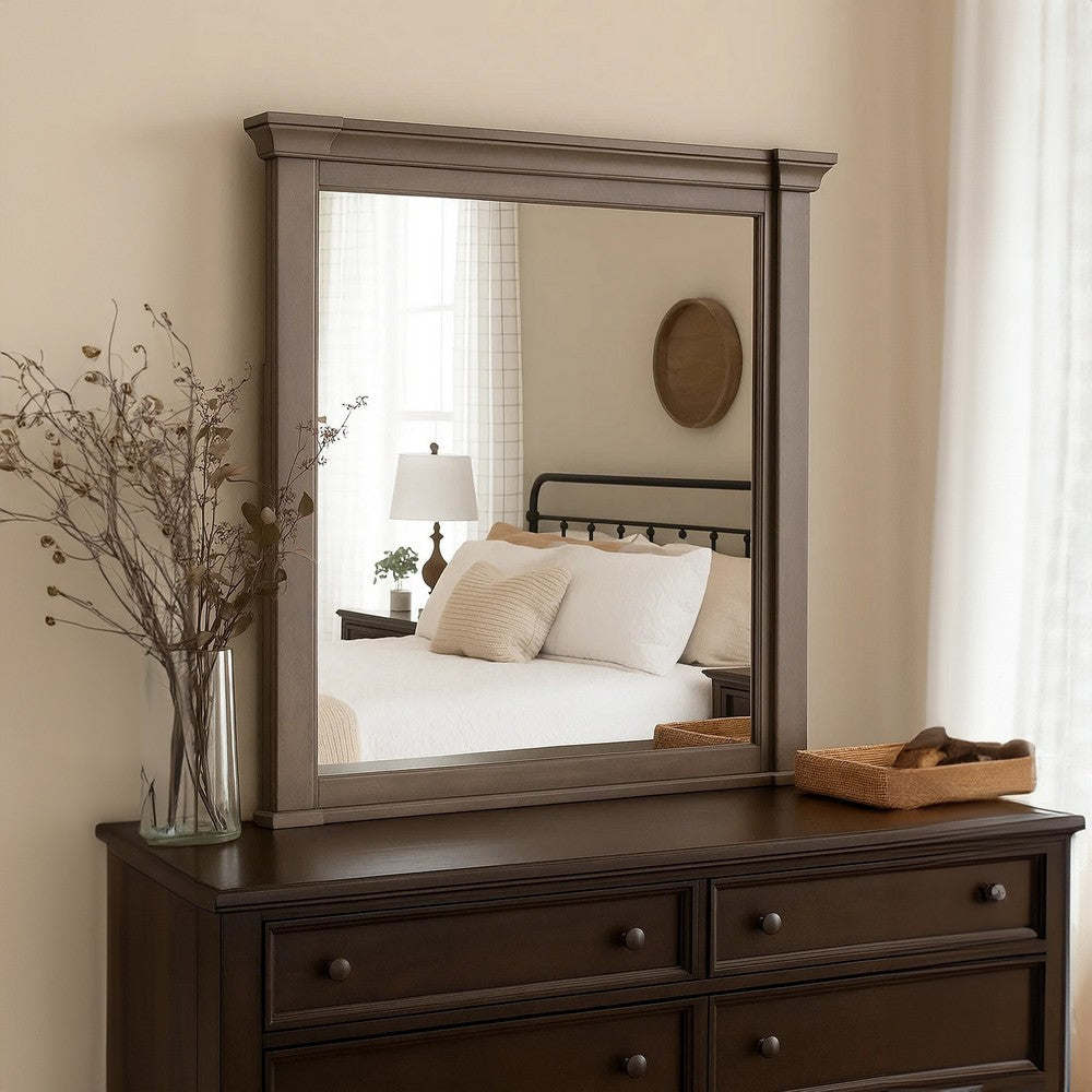 Huder Dresser Mirror | Beveled Glass | Dark Walnut Brown Wood | 39x46 BM340862