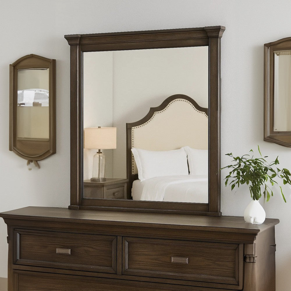 Huder Dresser Mirror | Beveled Glass | Dark Walnut Brown Wood | 39x46
