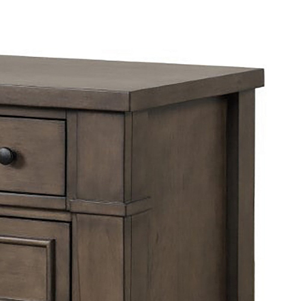 Huder Nightstand | 3 Drawers | Dark Walnut Brown Wood | Black Metal | 29’’ BM340863