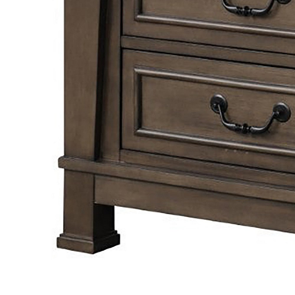 Huder Nightstand | 3 Drawers | Dark Walnut Brown Wood | Black Metal | 29’’ BM340863