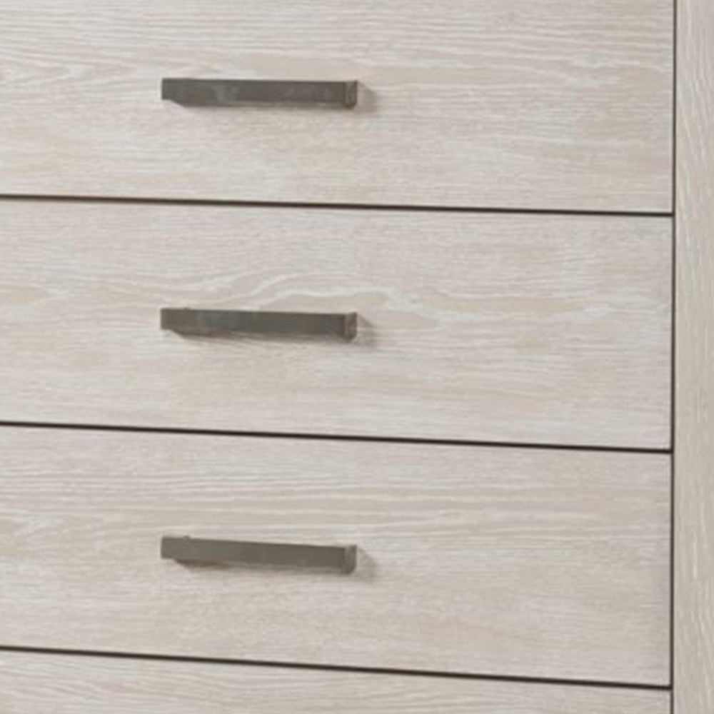 Kexa Tall Dresser Chest | 5 Drawers | Light Gray Solid Wood | Nickel Metal BM340864