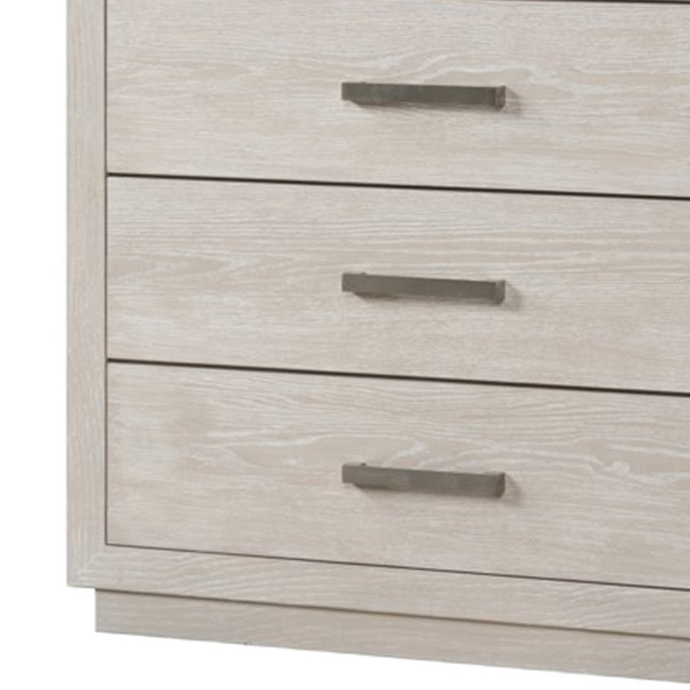 Kexa Tall Dresser Chest | 5 Drawers | Light Gray Solid Wood | Nickel Metal BM340864