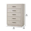Kexa Tall Dresser Chest | 5 Drawers | Light Gray Solid Wood | Nickel Metal BM340864