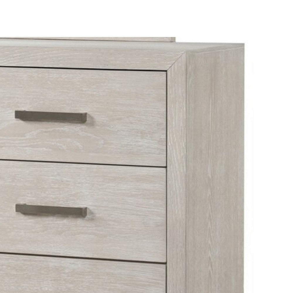 Kexa Wide Dresser | 6 Drawers | Light Gray Solid Wood | Nickel Metal BM340865