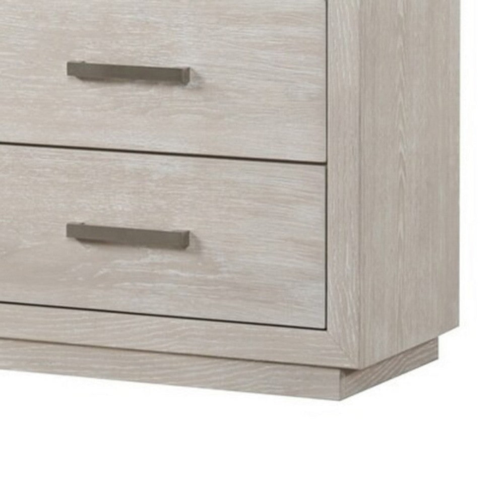 Kexa Wide Dresser | 6 Drawers | Light Gray Solid Wood | Nickel Metal BM340865