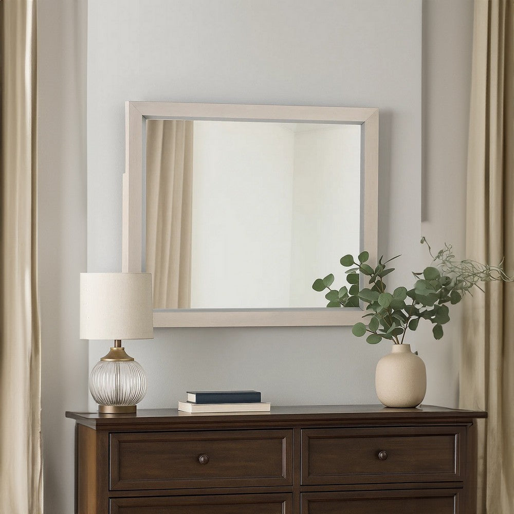 Kexa Dresser Mirror | Bevel Glass | Light Gray Solid Wood Frame | 34x44 BM340866