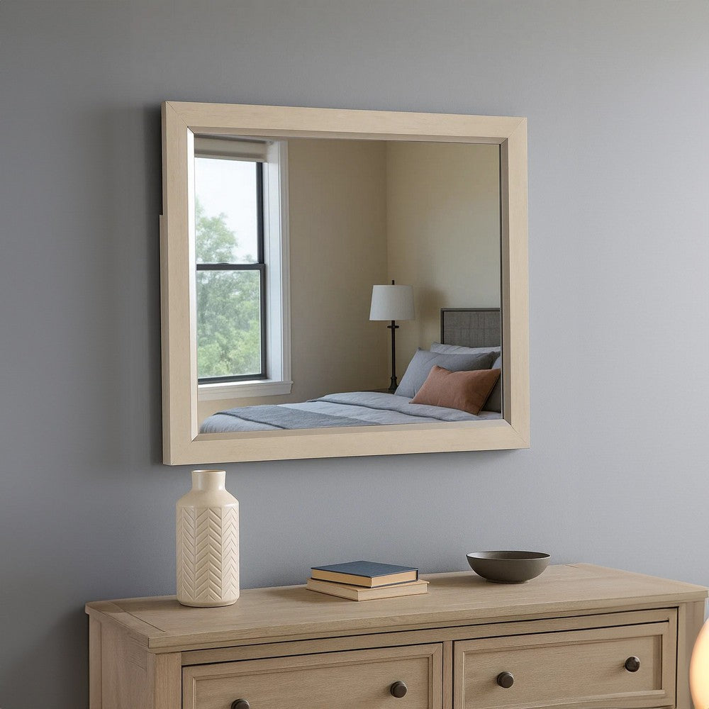 Kexa Dresser Mirror | Bevel Glass | Light Gray Solid Wood Frame | 34x44