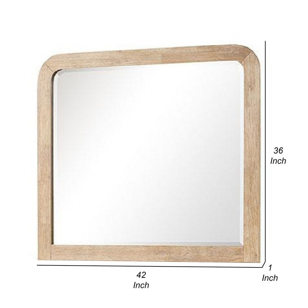 Rexa Dresser Mirror | Beveled Glass | Natural Brown Solid Wood | 36x42 BM340867