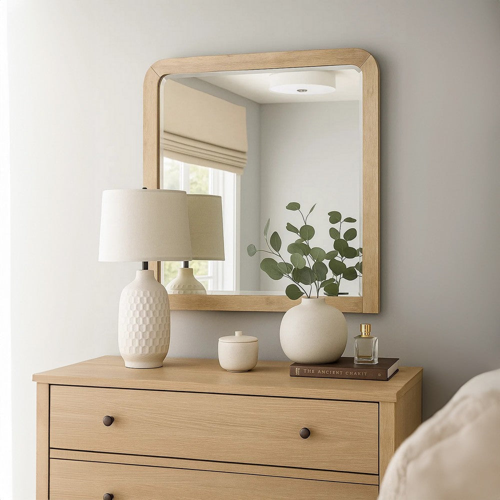 Rexa Dresser Mirror | Beveled Glass | Natural Brown Solid Wood | 36x42 BM340867