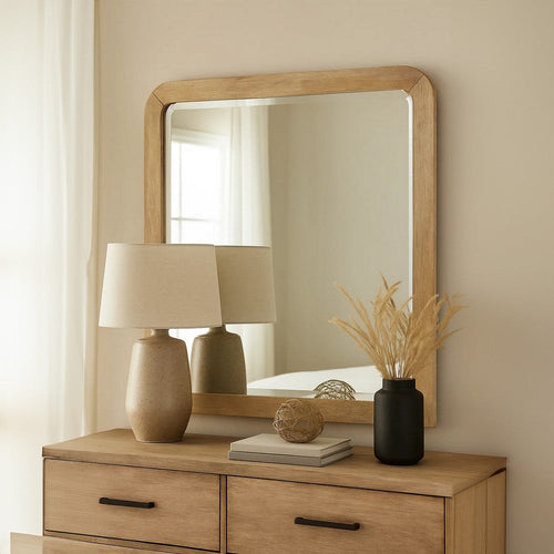 Rexa Dresser Mirror | Beveled Glass | Natural Brown Solid Wood | 36x42 BM340867