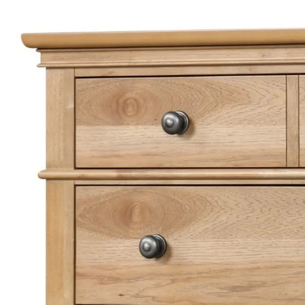 Lexa Tall Dresser Chest | 5 Drawers | Natural Oak Brown Wood | Pewter Metal BM340868
