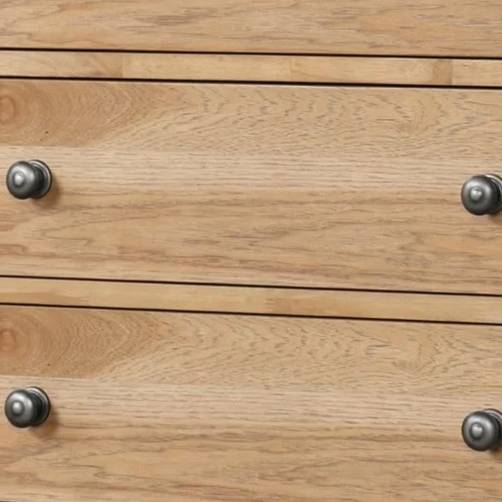 Lexa Tall Dresser Chest | 5 Drawers | Natural Oak Brown Wood | Pewter Metal BM340868