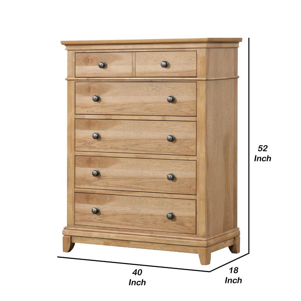Lexa Tall Dresser Chest | 5 Drawers | Natural Oak Brown Wood | Pewter Metal BM340868