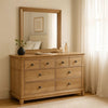 Lexa Wide Dresser | 6 Drawers | Natural Oak Brown Solid Wood | Pewter Metal