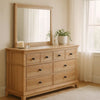 Lexa Wide Dresser | 6 Drawers | Natural Oak Brown Solid Wood | Pewter Metal