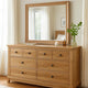 Lexa Wide Dresser | 6 Drawers | Natural Oak Brown Solid Wood | Pewter Metal