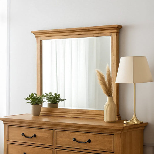 Lexa Dresser Mirror | Bevel Glass | Natural Oak Brown Solid Wood | 38x44 BM340870