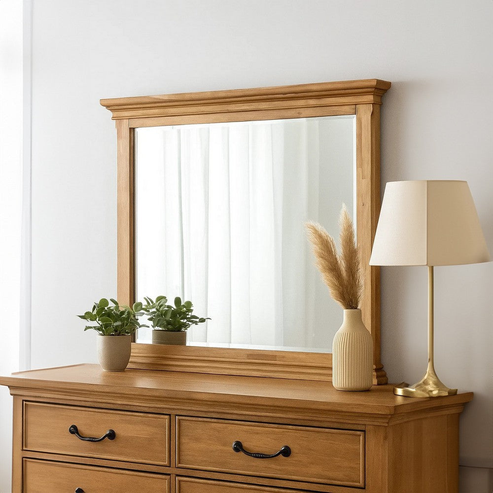 Lexa Dresser Mirror | Bevel Glass | Natural Oak Brown Solid Wood | 38x44
