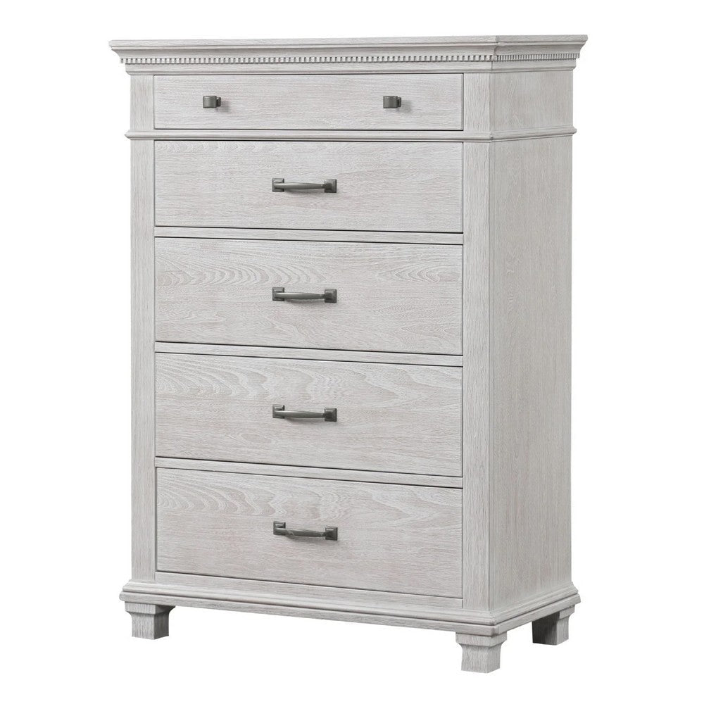 Leyne Tall Dresser Chest | 5 Drawers | Farmhouse Weathered Gray Solid Wood