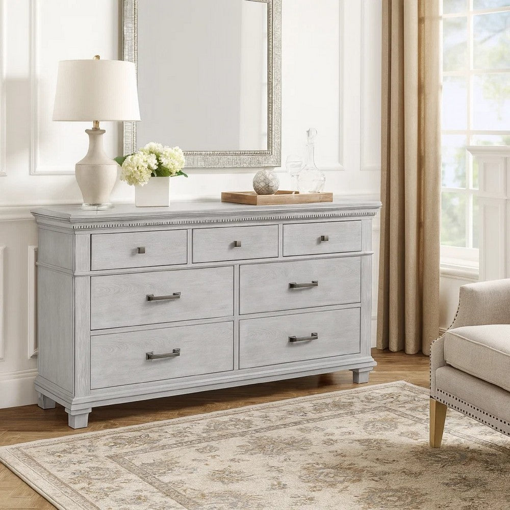 Leyne Wide Dresser | 7 Drawers | Farmhouse Weathered Gray Solid Wood