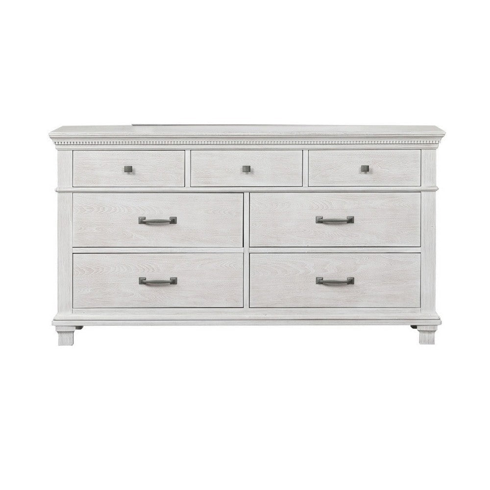 Leyne Wide Dresser | 7 Drawers | Farmhouse Weathered Gray Solid Wood