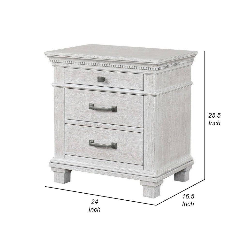 Leyne Nightstand | 3 Drawers | Farmhouse Weathered Gray Solid Wood | 26’’ BM340874