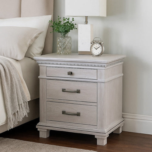 Leyne Nightstand | 3 Drawers | Farmhouse Weathered Gray Solid Wood | 26"