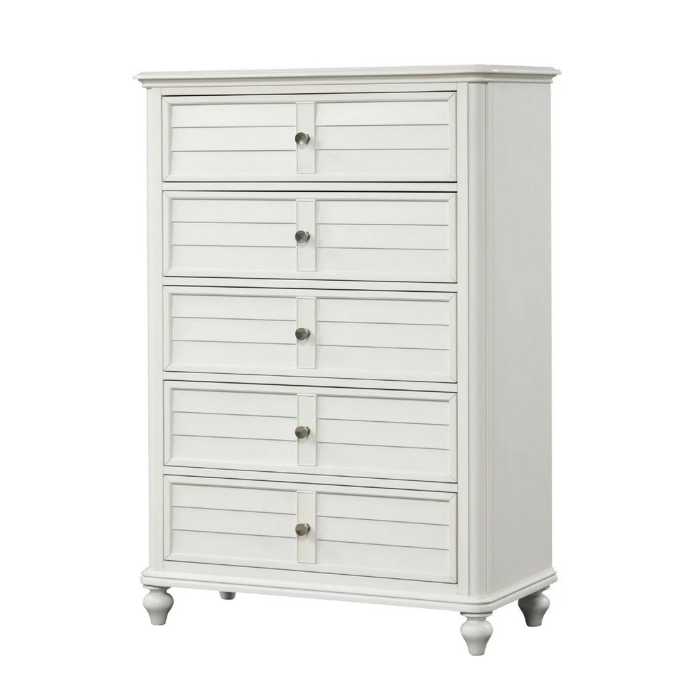 Kyna Tall Dresser Chest | 5 Drawers | Classic Antique White Solid Wood BM340875