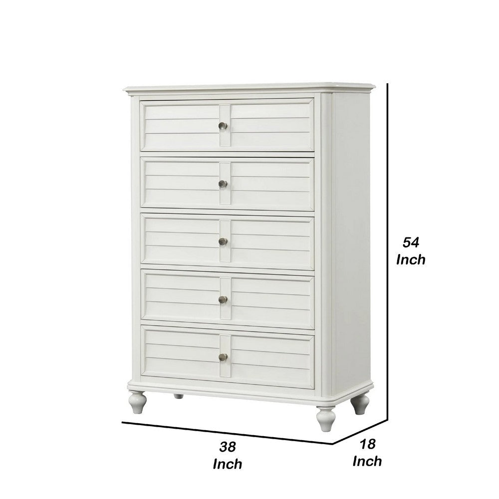 Kyna Tall Dresser Chest | 5 Drawers | Classic Antique White Solid Wood BM340875