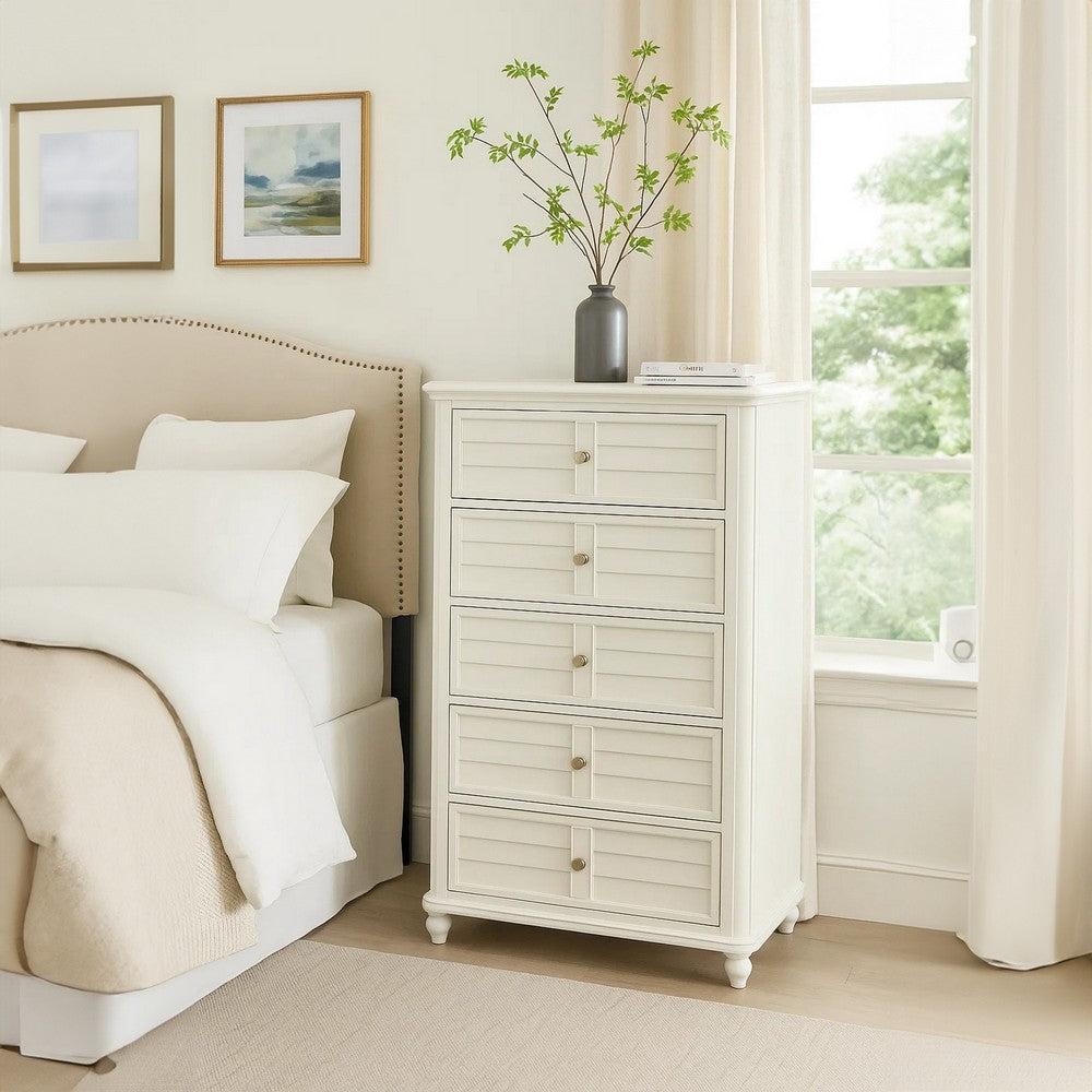Kyna Tall Dresser Chest | 5 Drawers | Classic Antique White Solid Wood BM340875
