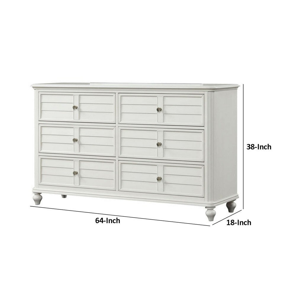 Kyna Wide Dresser | 6 Drawers | Classic Antique White Solid Wood BM340876
