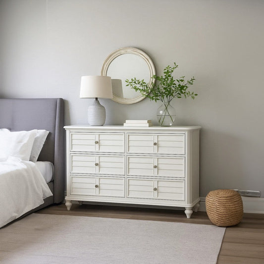 Kyna Wide Dresser | 6 Drawers | Classic Antique White Solid Wood