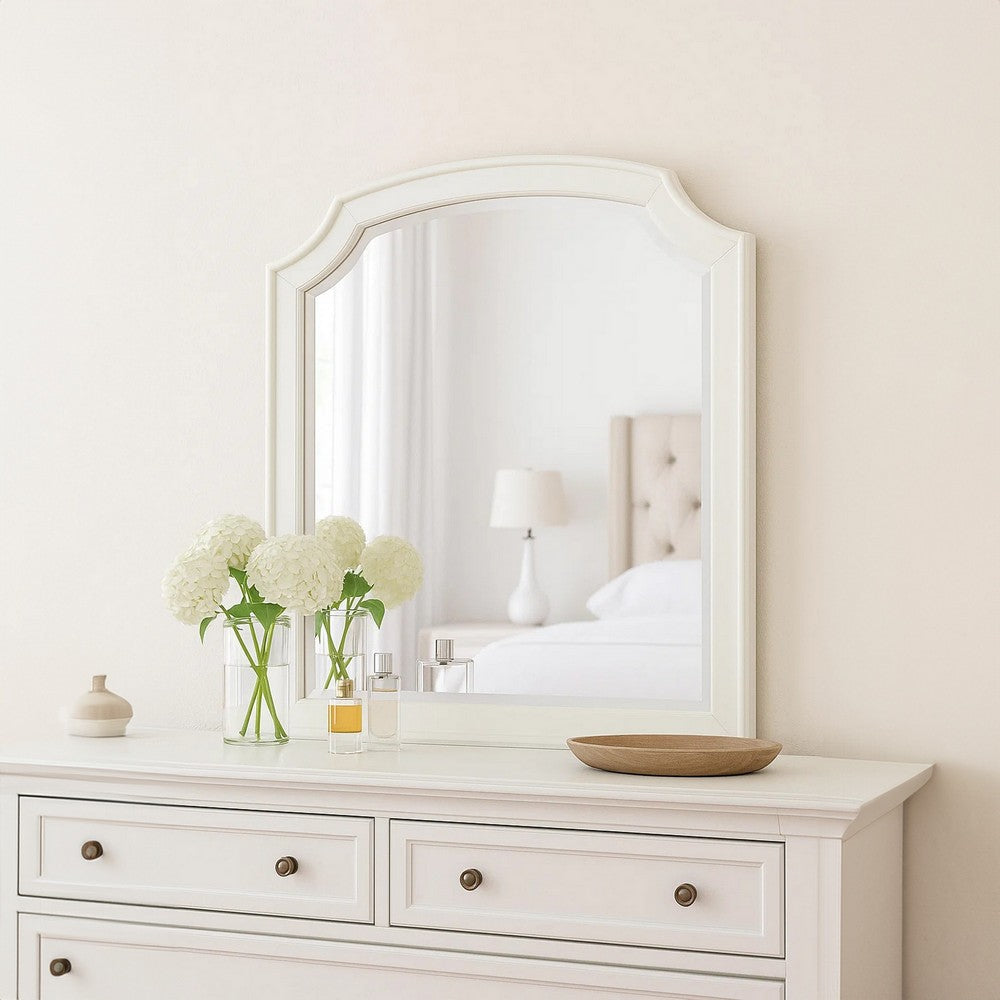 Kyna Dresser Mirror | Beveled Glass | Classic Antique White Solid Wood | 40x42 BM340877