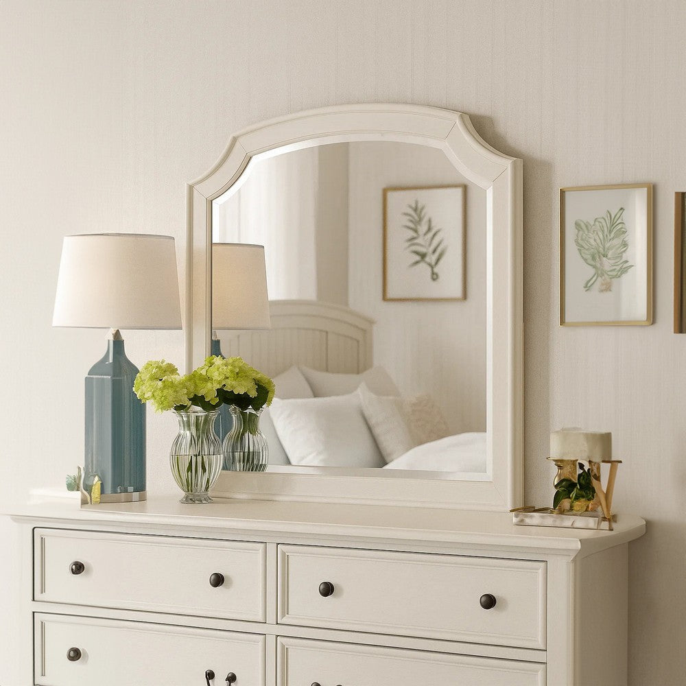 Kyna Dresser Mirror | Beveled Glass | Classic Antique White Solid Wood | 40x42