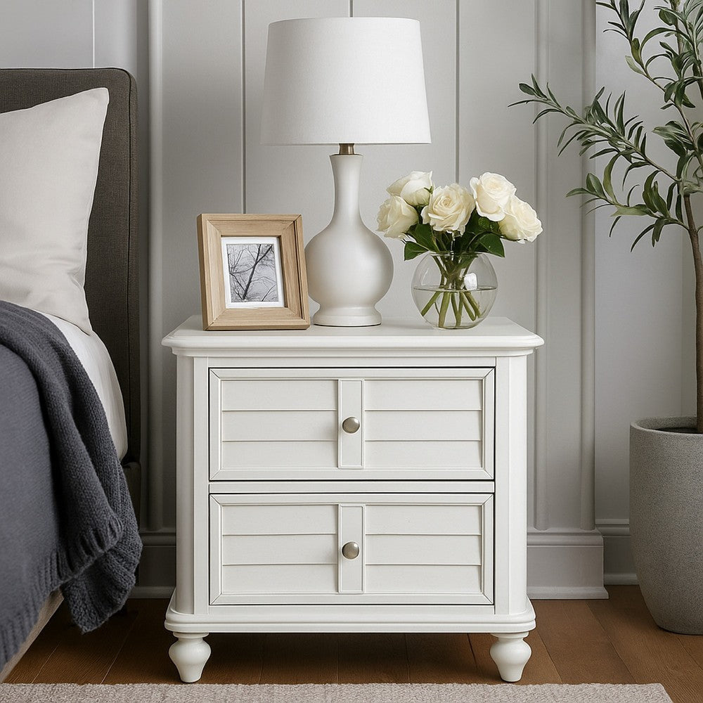 Kyna Nightstand | 2 Drawers | Classic Antique White Solid Wood | 28"