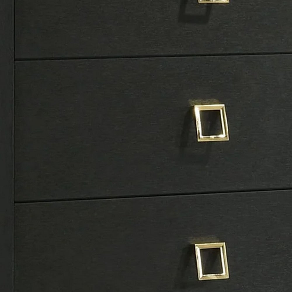 Lati Tall Dresser Chest | 5 Drawers | Modern Black Wood & Gold Metal BM340879