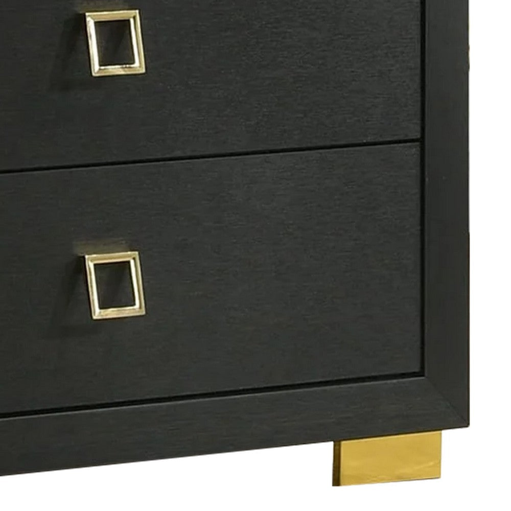 Lati Tall Dresser Chest | 5 Drawers | Modern Black Wood & Gold Metal BM340879