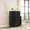 Lati Tall Dresser Chest | 5 Drawers | Modern Black Wood & Gold Metal BM340879