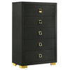 Lati Tall Dresser Chest | 5 Drawers | Modern Black Wood & Gold Metal BM340879