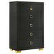 Lati Tall Dresser Chest | 5 Drawers | Modern Black Wood & Gold Metal BM340879