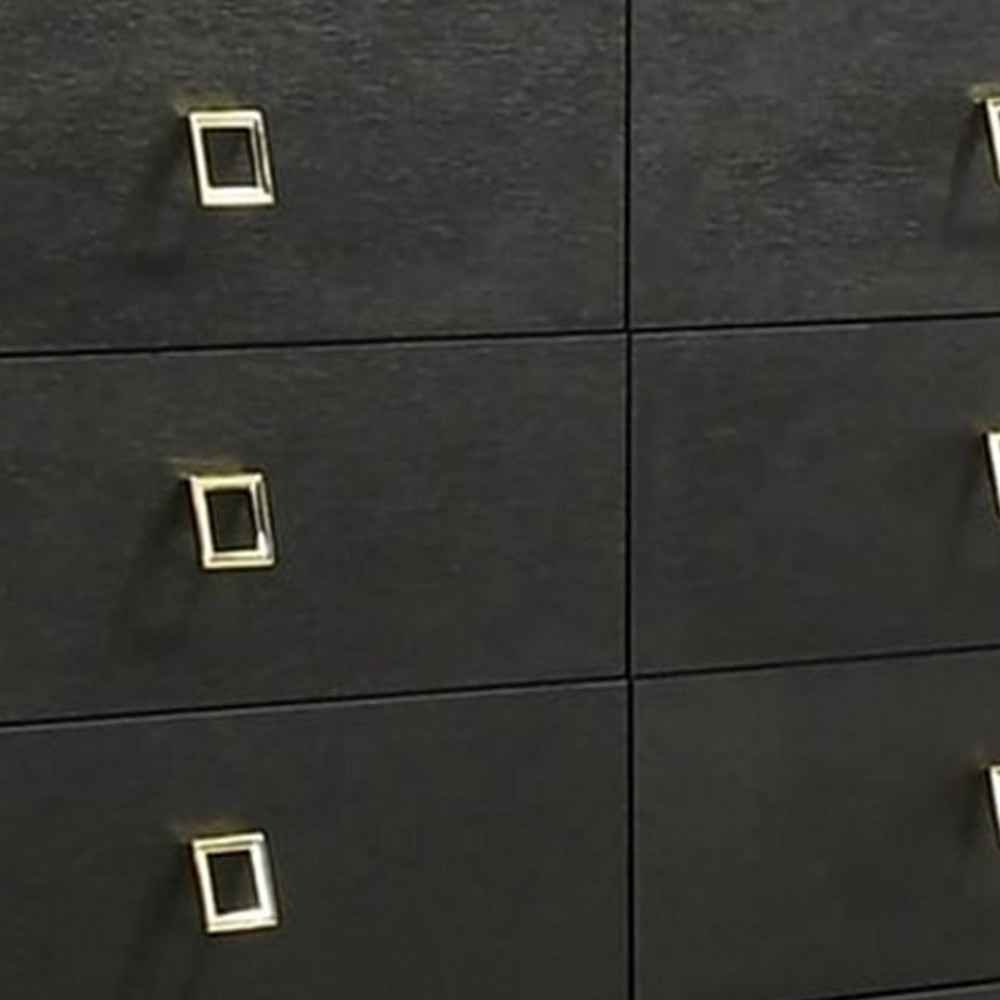 Lati Wide Dresser | 6 Drawers | Modern Black Wood & Gold Metal BM340880