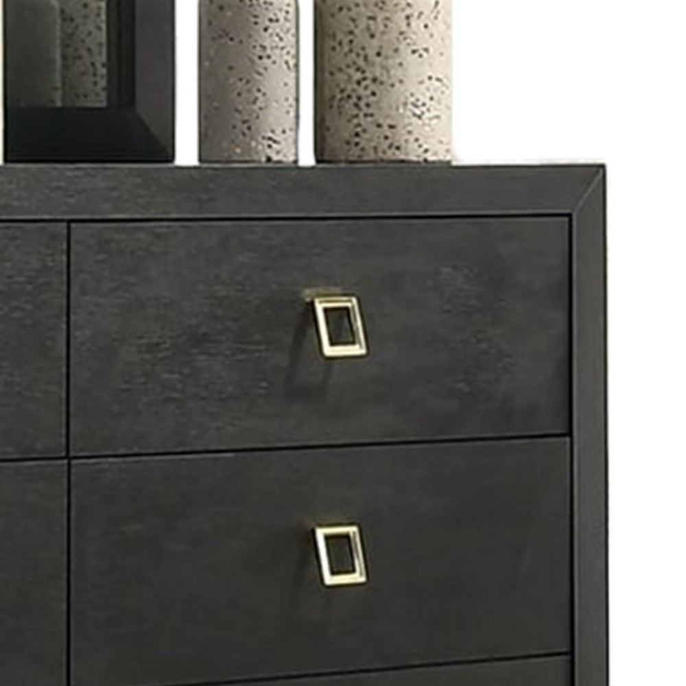 Lati Wide Dresser | 6 Drawers | Modern Black Wood & Gold Metal BM340880