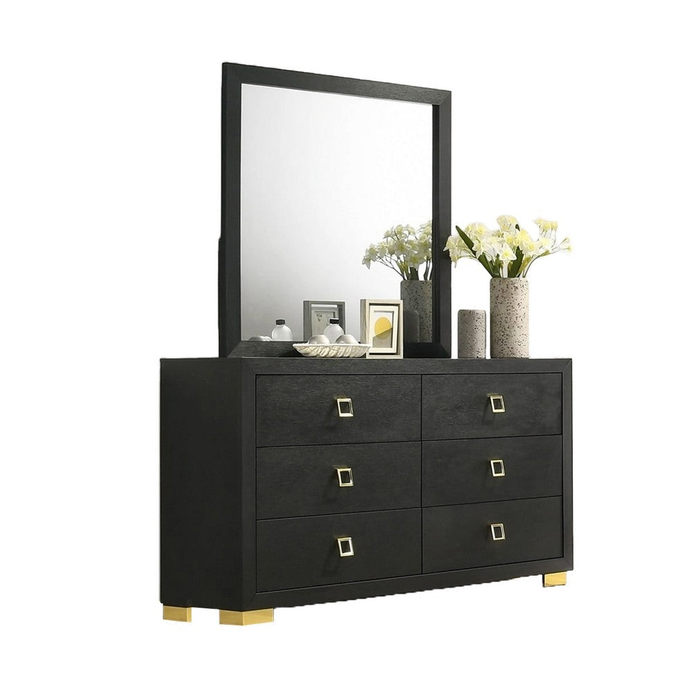 Buy Wide Dresser 6 Drawers Black Wood Gold Metal | Fast Shipping Buy Wide Dresser 6 Drawers Black Wood Gold Metal | Fast Shipping