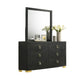 Lati Wide Dresser | 6 Drawers | Modern Black Wood & Gold Metal BM340880