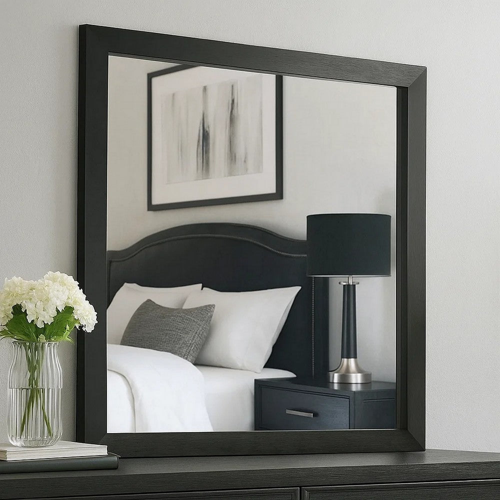 Lati Dresser Mirror | Beveled Glass | Black Wood | 40" Square