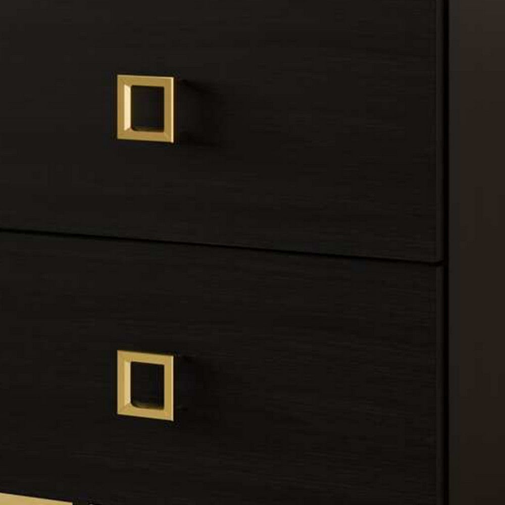 Lati Nightstand | 2 Drawers | Modern Black Wood & Gold Metal | 24’’ BM340882