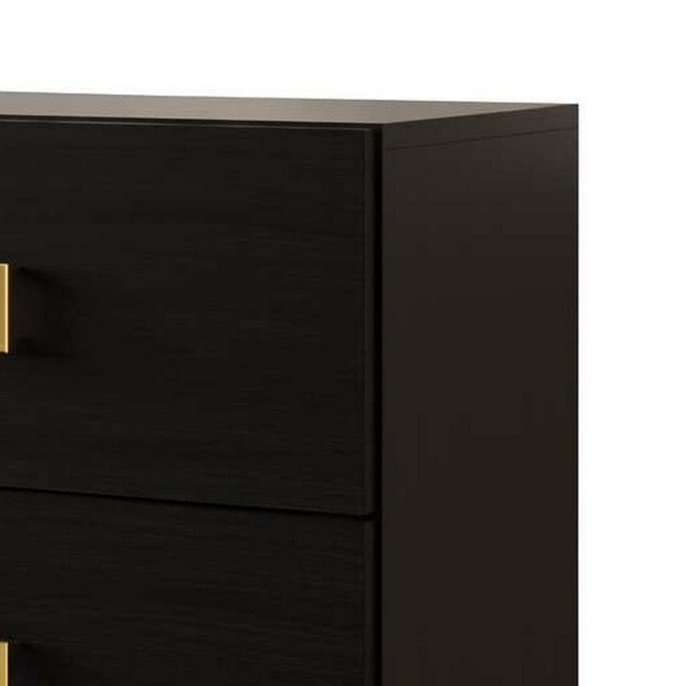 Lati Nightstand | 2 Drawers | Modern Black Wood & Gold Metal | 24’’ BM340882