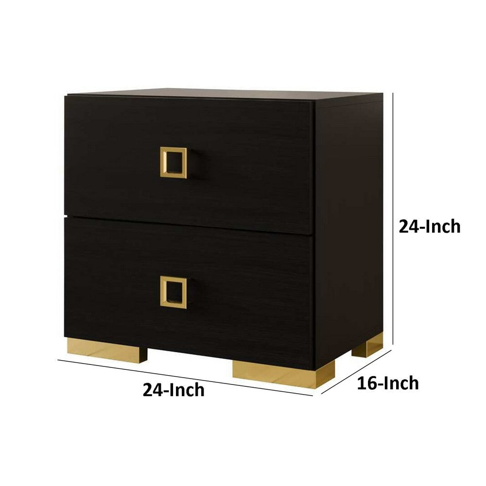 Lati Nightstand | 2 Drawers | Modern Black Wood & Gold Metal | 24’’ BM340882